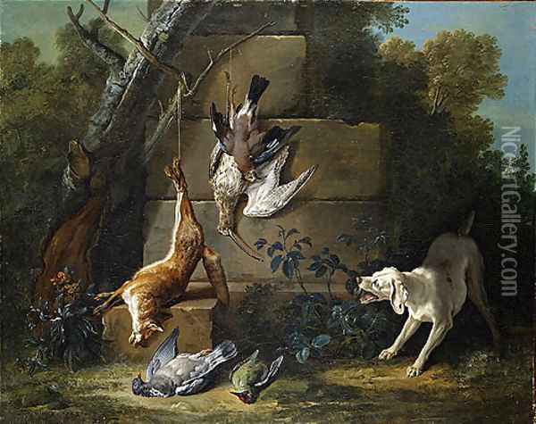 Dog Guarding Dead Game 1753 Oil Painting - Jean-Baptiste Oudry