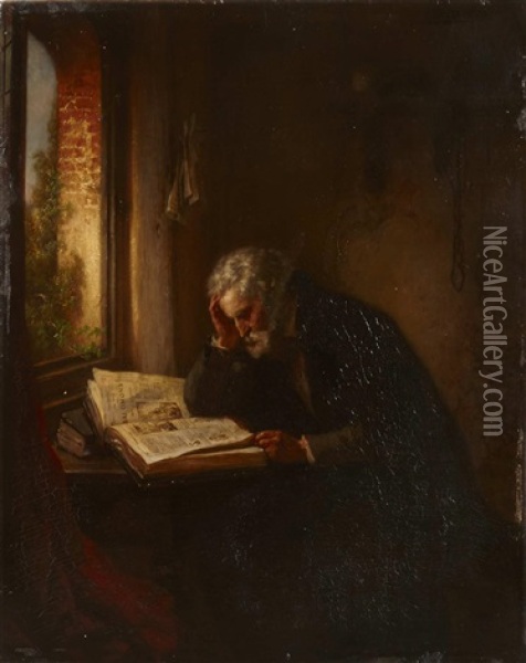 A Scholar Reading By A Window Oil Painting - Eugene Francois De Block