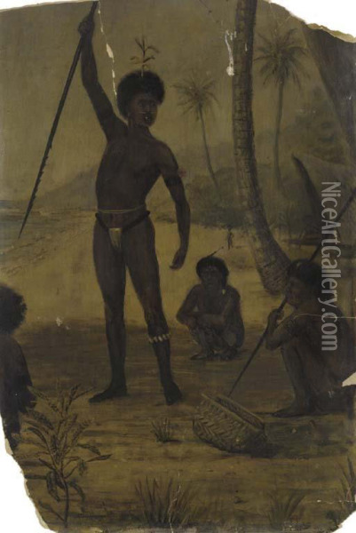 New Guinea Natives Oil Painting - Ernest, Major Gambier-Parry