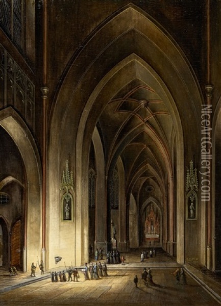 A Gothic Church Interior By Night Oil Painting - Johann Ludwig Ernst Morgenstern