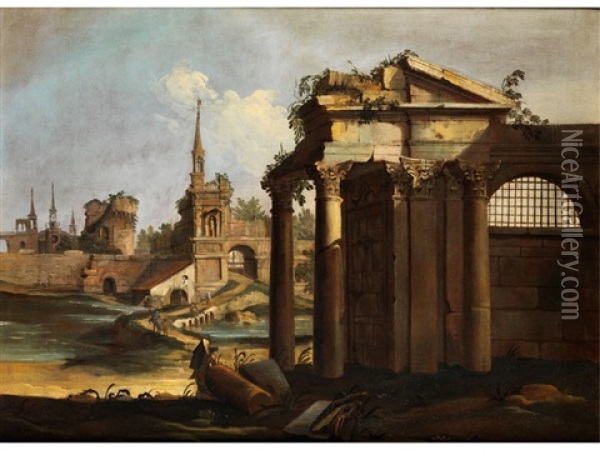 Romisches Ruinencapriccio Oil Painting - Giovanni Battista Cimaroli