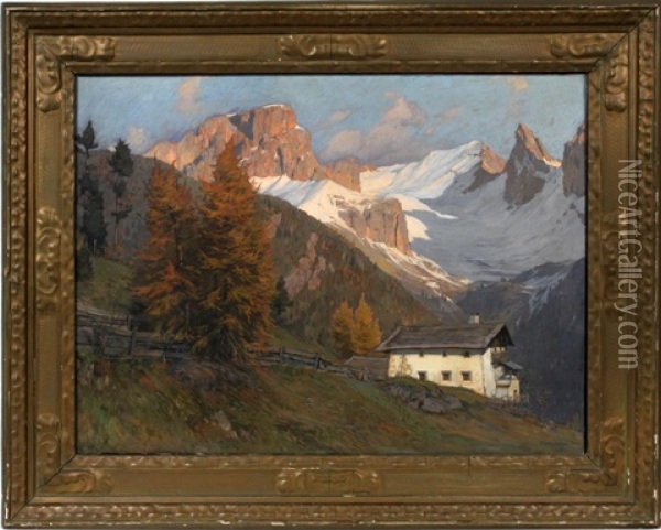 Fall Alpine Landscape Oil Painting - Gustav Jahn