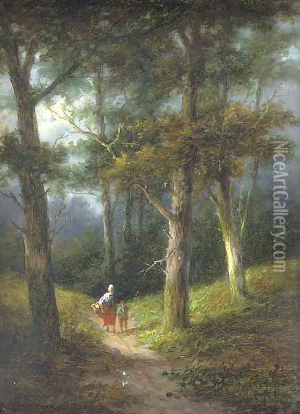 Figures in a wooded landscape Oil Painting - Jan Evert Morel