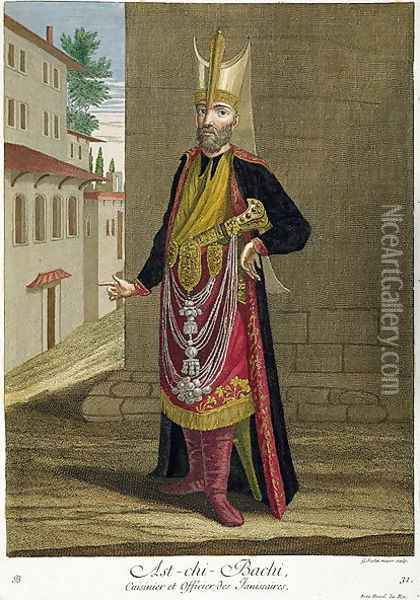 Ast-chi-Bachi, Cook and Officer of the Janissaries, 18th century Oil Painting - Gerard Jean Baptiste Scotin