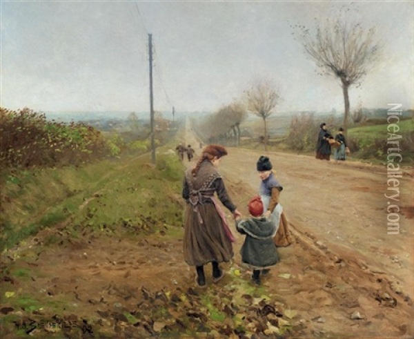 Born Pa En Landevej (children On A Country Road) Oil Painting - Hans Andersen Brendekilde