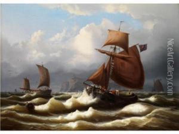 Segelschiffe In Bewegter See Oil Painting - Eduard Schmidt