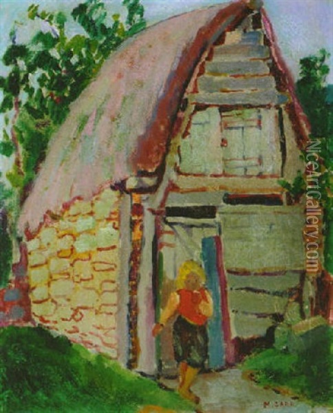 Breton Child And Barn Oil Painting - Emily Carr