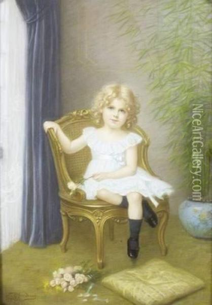 Portrait De Fillette Dans Son Fauteuil Oil Painting - Francine Charderon