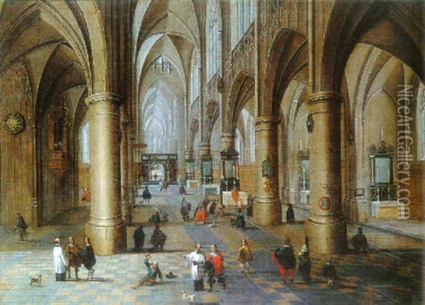 Interieur D'eglise Anime Oil Painting - Peeter Neeffs the Younger
