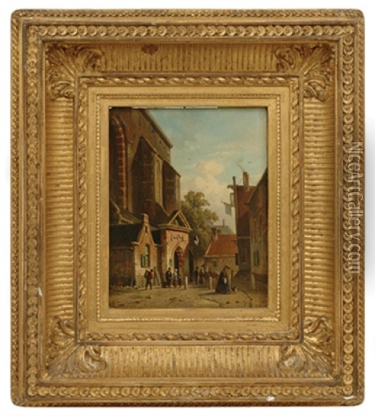 A Street Scene In Antwerp Oil Painting - Adrianus Eversen