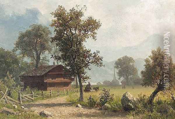 Sommerliche Landschaft mit Bauernhaus Oil Painting - Albert Bierstadt