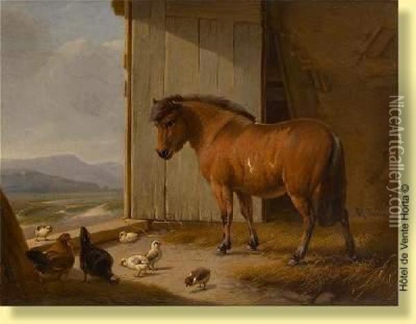 Poney Dans L'embrasure De La Porte Oil Painting - Adolphe Robert Jones