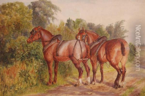 Plough Horses Oil Painting - Edith Cottam