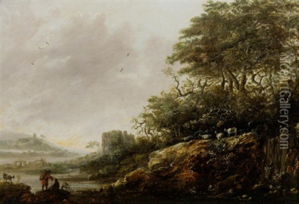A River Landscape With Shepherds Resting Oil Painting - Abraham Bloemaert