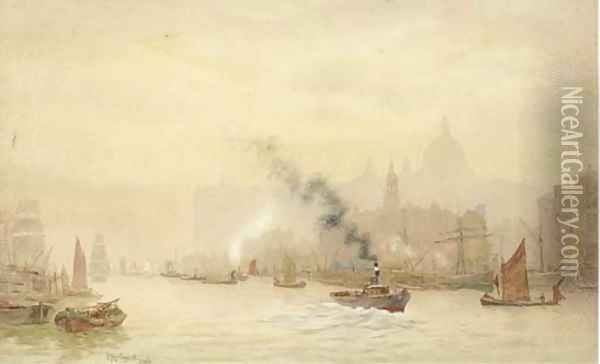 A view of St. Paul's from across the Thames Oil Painting - Sir Hubert James Medleycott