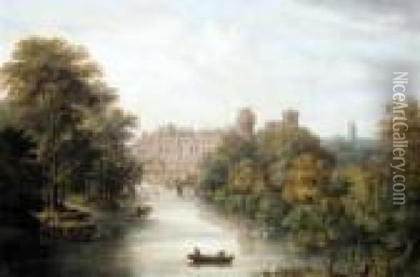 View Of Warwick Castle From The Banbury Road Bridge Oil Painting - Richard Bankes Harraden