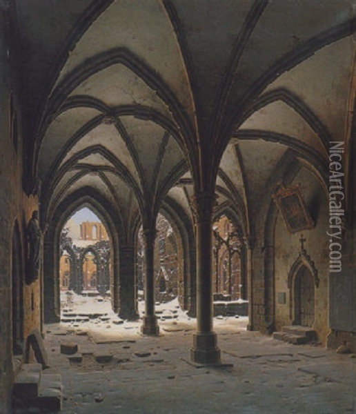 Partien Aus Kloster Walkenried Im Winter Oil Painting - Carl Georg Adolph Hasenpflug