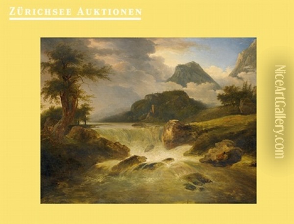 Bewaldete Flusslandschaft Oil Painting - Alexandre Calame