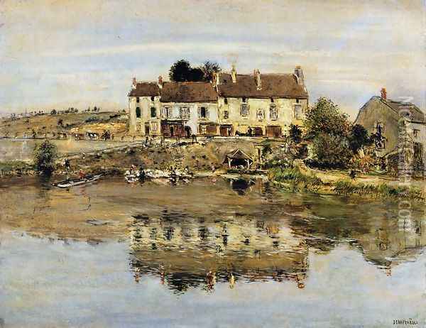 Small Houses On The Banks Of The Oise Oil Painting - Jean-Francois Raffaelli