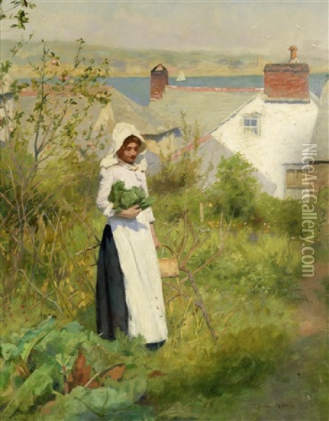 A Cornish Cottage Garden Oil Painting - Edwin Harris