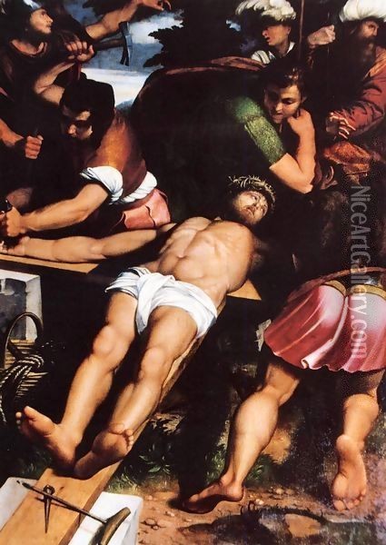 Nailing of Christ to the Cross Oil Painting - Callisto Piazza Da Lodi