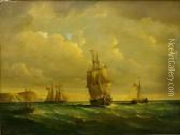A Coastal Scene Oil Painting - John Wilson Carmichael