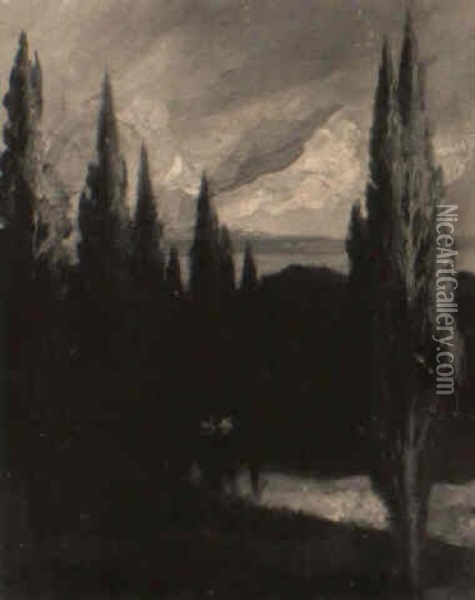 Landscape With Cypress Trees Oil Painting - Edgar de Saint-Pierre de Montzaigle
