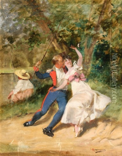 Soldier Dancing With A Lady Oil Painting - Jan Czeslaw Moniuszko