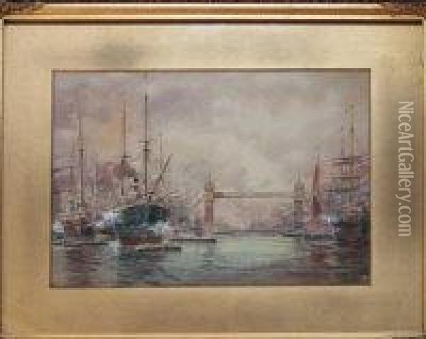 A View On The River Tyne At North Shields With Hms Wellesley Oil Painting - Robert Jobling