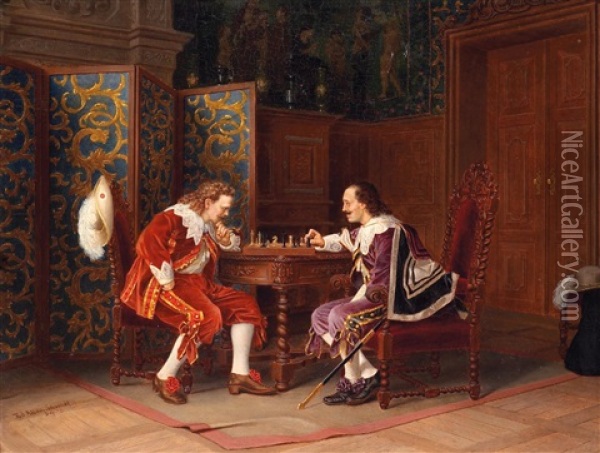 Musketiere Beim Schachspiel Im Salon Oil Painting - Edward Allen Schmidt
