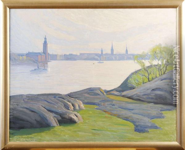 Stockholmsvy Fran Langholmen Oil Painting - Aron Gerle