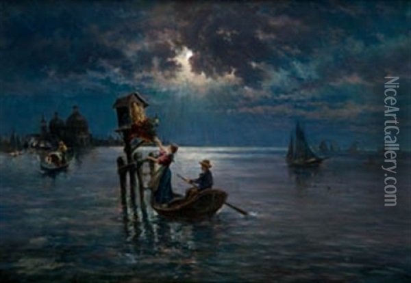 Devota Ofrenda En La Laguna De Venecia Oil Painting - Antonio Munoz Degrain