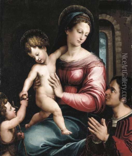 The Virgin And Child With The Infant Saint John The Baptist And Adonor Oil Painting - Luca Penni