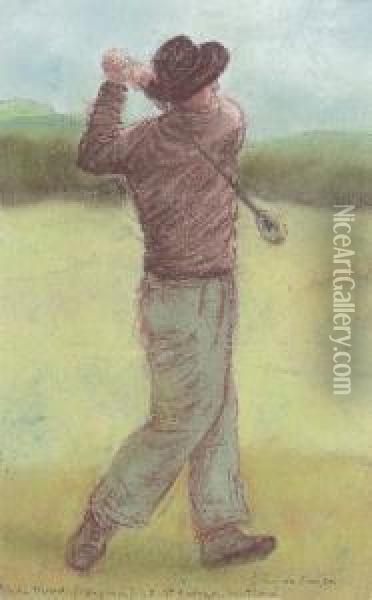 Sam Snead (virginia) At St. Andrews, Scotland Oil Painting - John Souch