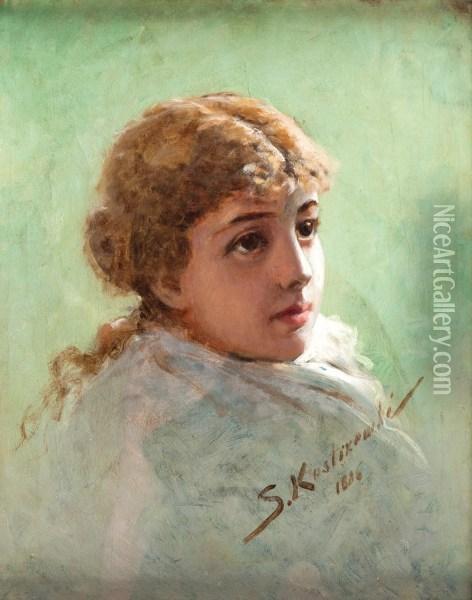Portret Dziewczyny Oil Painting - Stanislaw Kostrzewski