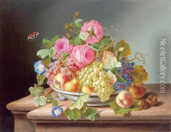 Stillleben Mit Rosen Oil Painting - Josef Lauer