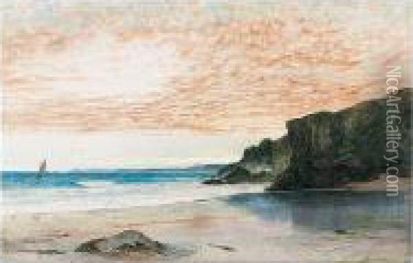 Rocks On The Cornish Coast Oil Painting - William Turner