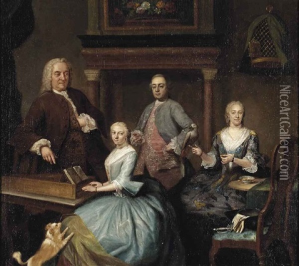 Portrait Of A Family, In An Interior Oil Painting - Jan Maurits Quinkhardt