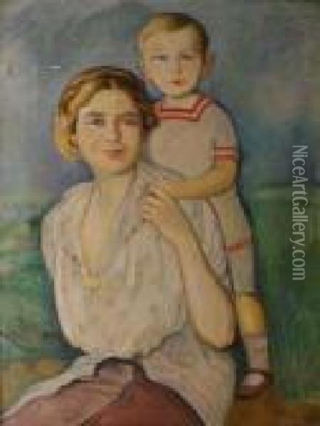 Mother And Child Oil Painting - Wilhelm Wachtel