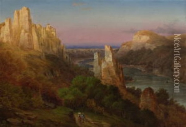 Felsige Flusslandschaft (im Elbsandsteingebirge?) Oil Painting - Friedrich Thurau