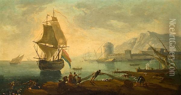 Ships At Sea Oil Painting - Charles Francois Lacroix de Marseille