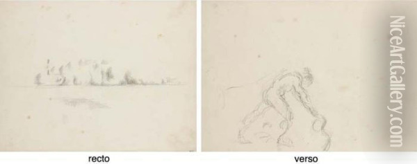 Bords De Riviere (recto); Etude De Baigneur (verso) Oil Painting - Paul Cezanne