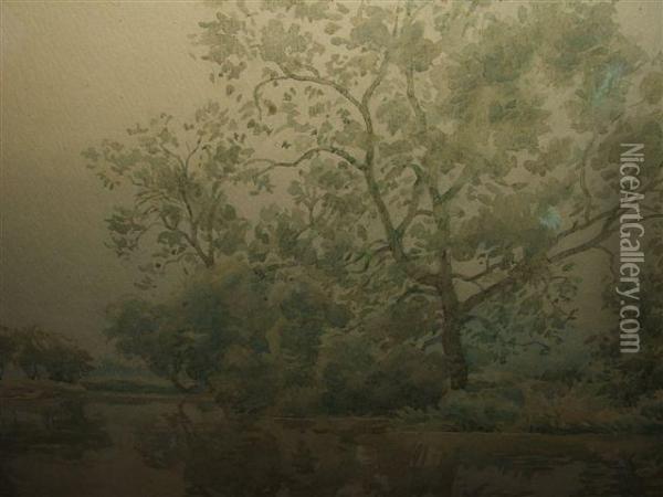 View Of The River Cherwell Oil Painting - Bernard Cecil Gotch