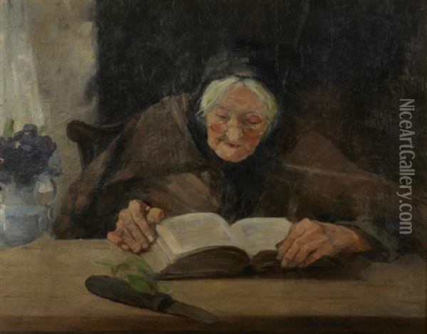 Elderly Woman Reading Oil Painting - David Fulton