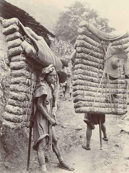 Men Carrying Tea Bricks for Tibet, 30th July 1908 Oil Painting - Edward Adrian Wilson