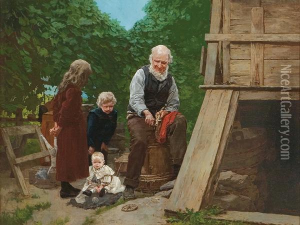 ''entertaining The Family'' Oil Painting - Louis Charles Moeller