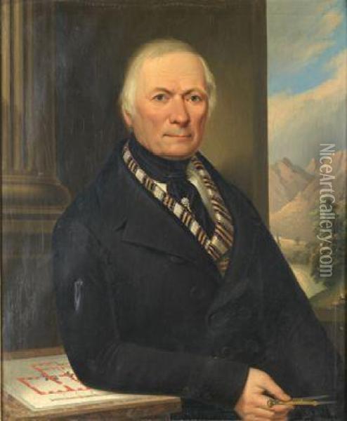 Portrait Eines Herren Mithalstuch Undanstecknadel Oil Painting - Anton Johan Ferenz