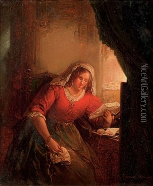 Reading By A Window Oil Painting - George Gillis van Haanen