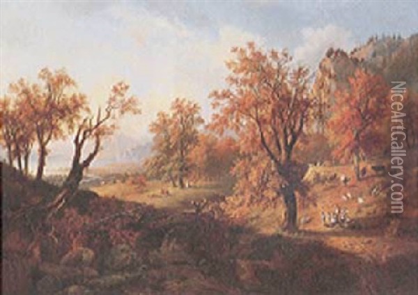 Paysans Vaudois Recoltant Du Raisin Oil Painting - Benedikt Franz Hess