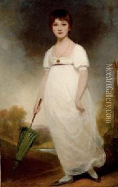 The Rice Portrait Of Jane Austen
 (1775-1817), Full-length, In A White Dress, Holding A Green Parasol In A
 Landscape Oil Painting - Ozias Humphrey